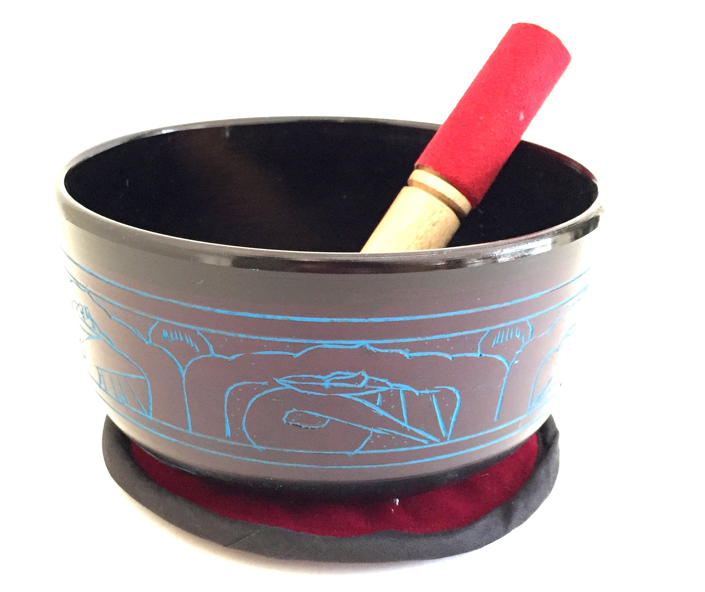 Large Tibetan Buddha OM Mani Singing Bowl Cushion Mallet Set For Yoga & Meditation - PREMIUM QUALITY - JIVE BRAND (Large - 7 Inches)