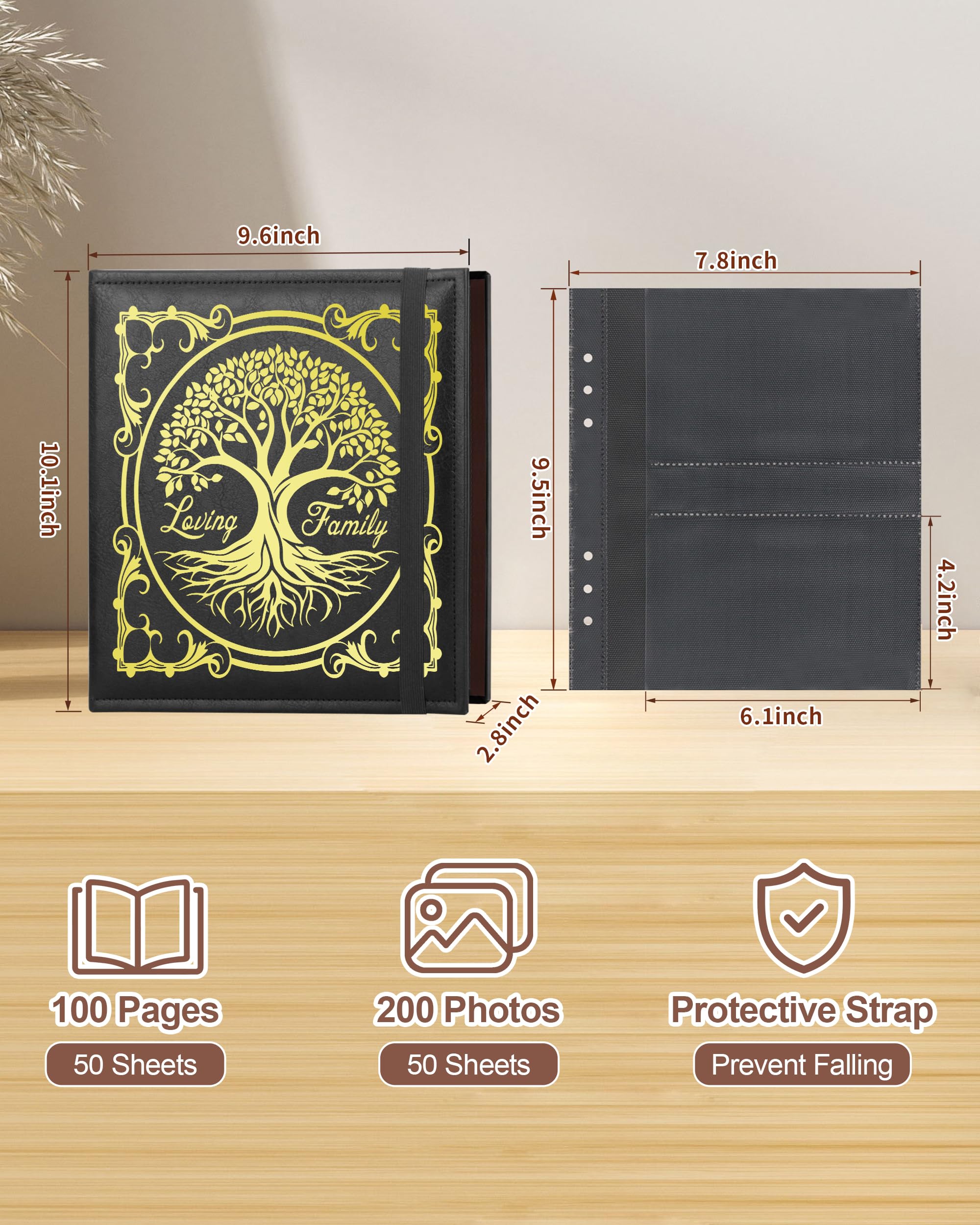 Álbum de fotos de cuero de 4 x 6 pulgadas, 200 fotos, libro de fotos con 50 páginas, álbum de recuerdos vintage para familia, boda, aniversario, bebé, vacaciones, árbol genealógico