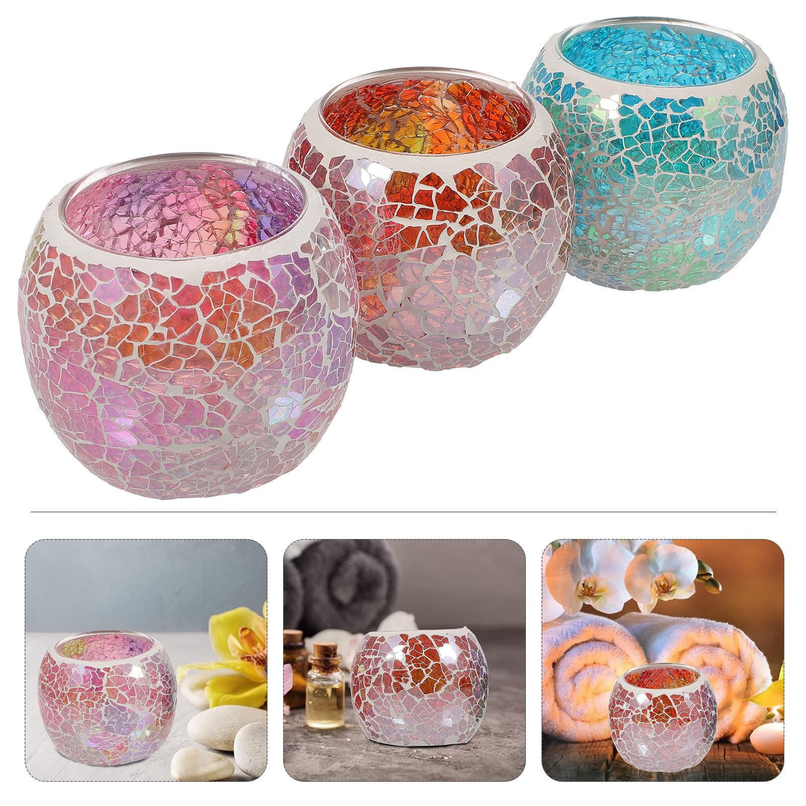 3 Piezas Portavelas de Cristal con Diseño de Azulejos