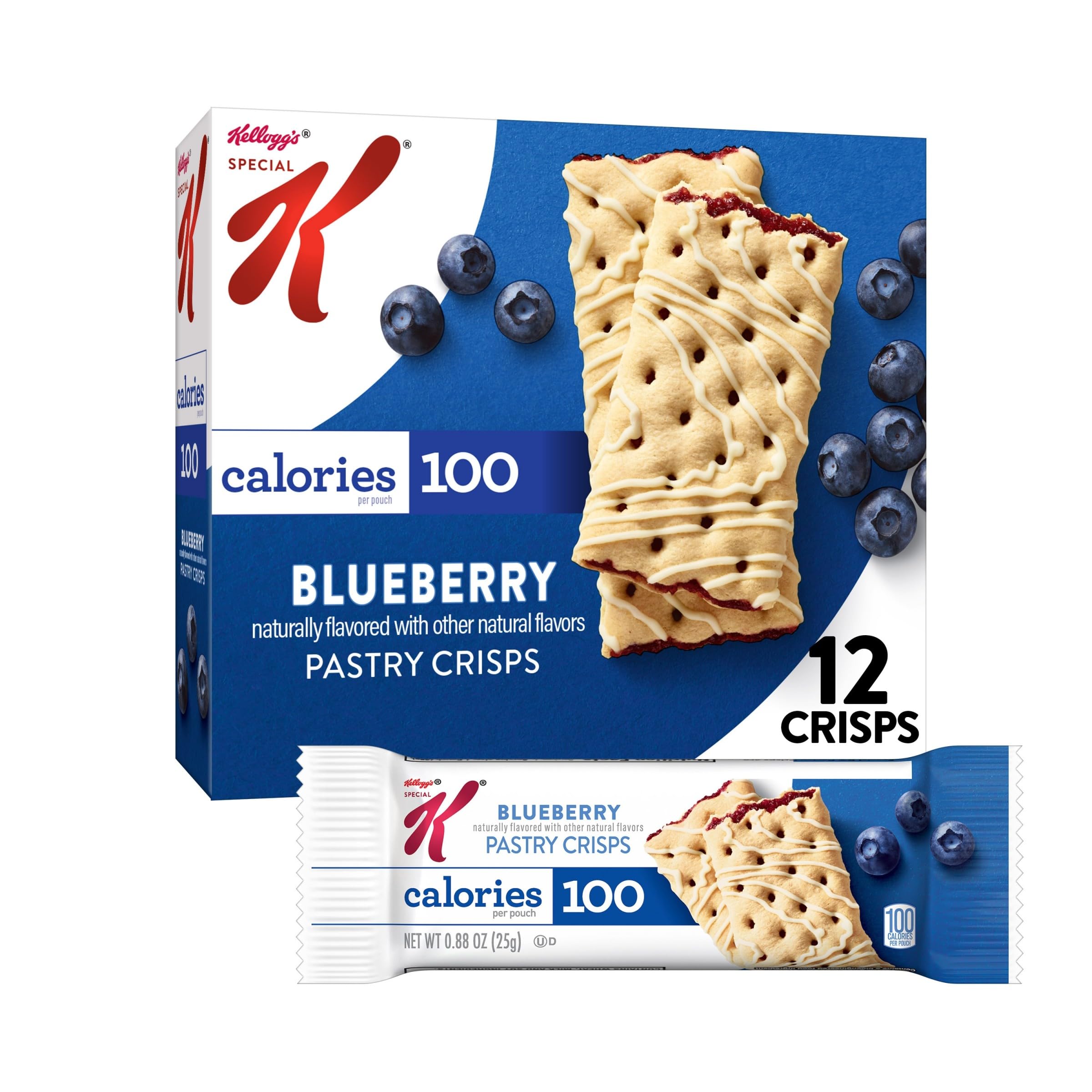 Special K Bar Pastry Crisps, 100 Calorie Snacks, Breakfast Bars, Blueberry, 5.28oz Box (12 Crisps)