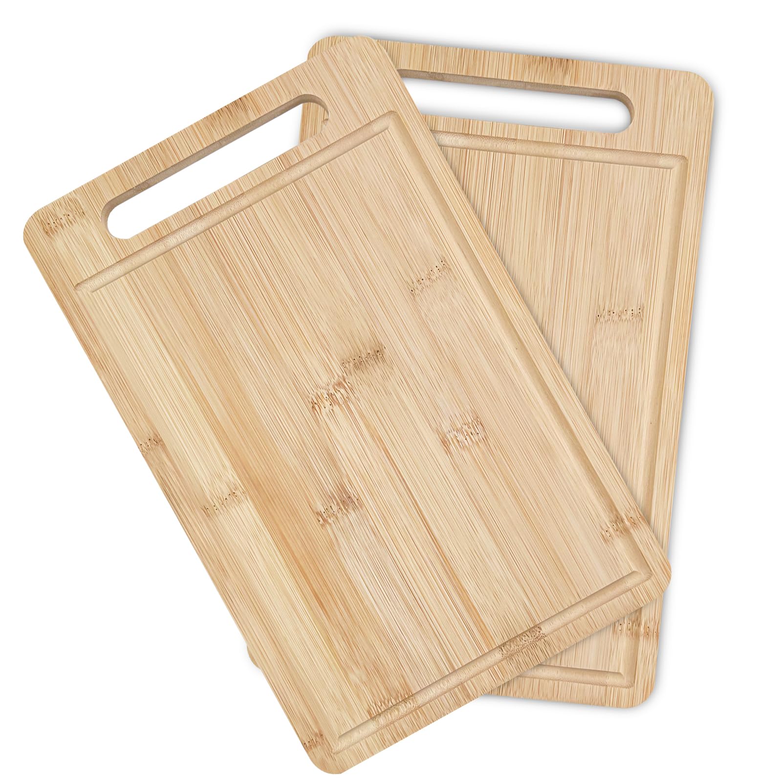 2 Pezzi Taglieri in Bambù, Tagliere da Cucina, Set Tagliere Cucina in Bamboo con Canalina per il Succo, 30.5x19.5x1.2cm Taglieri Legno, per Pane, Salami, Aperitivo e Impastare