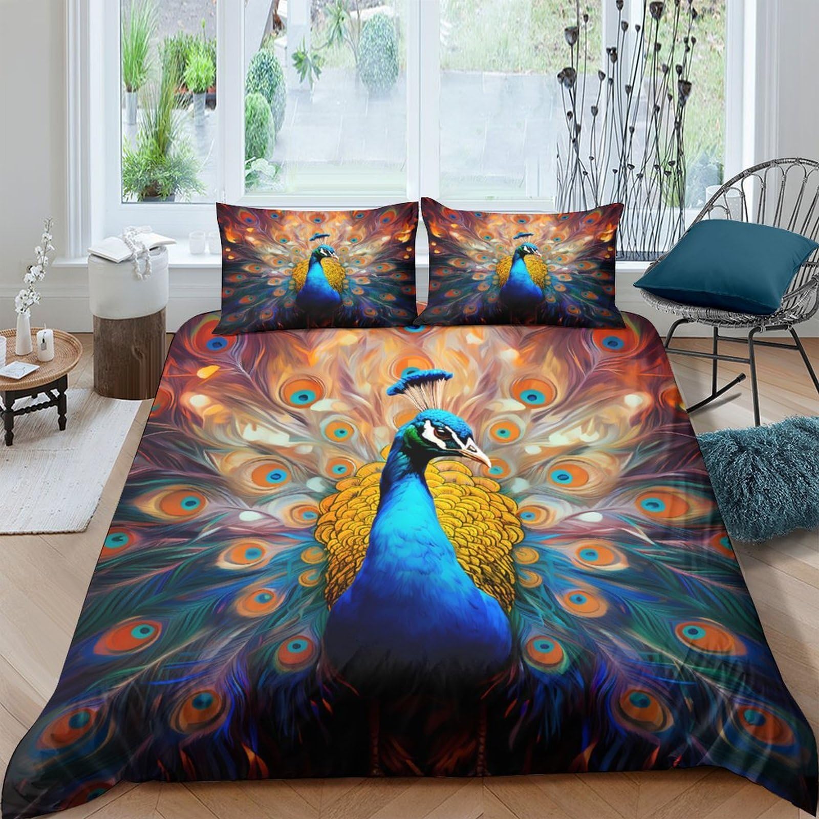 Ctjqhvkz Style-8 3D Printed Peacock Fitted Sheet Microfiber Soft Non-Slip Vibrant Bed Cover For Bedroom Guest Room Decor Machine Washable Single（135X200cm）
