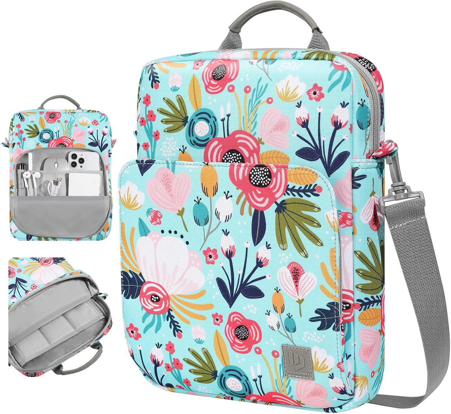 Dadanism 9-11 Inch Tablet Sleeve Bag Carrying Case with Shoulder Strap for iPad (A16) 11", iPad 10th Gen 10.9" Air 5/4, i-Pad Air/Pro 11", i-Pad 9/8/7th 10.2", Galaxy Tab A9+ Plus 11",Grass+Flower