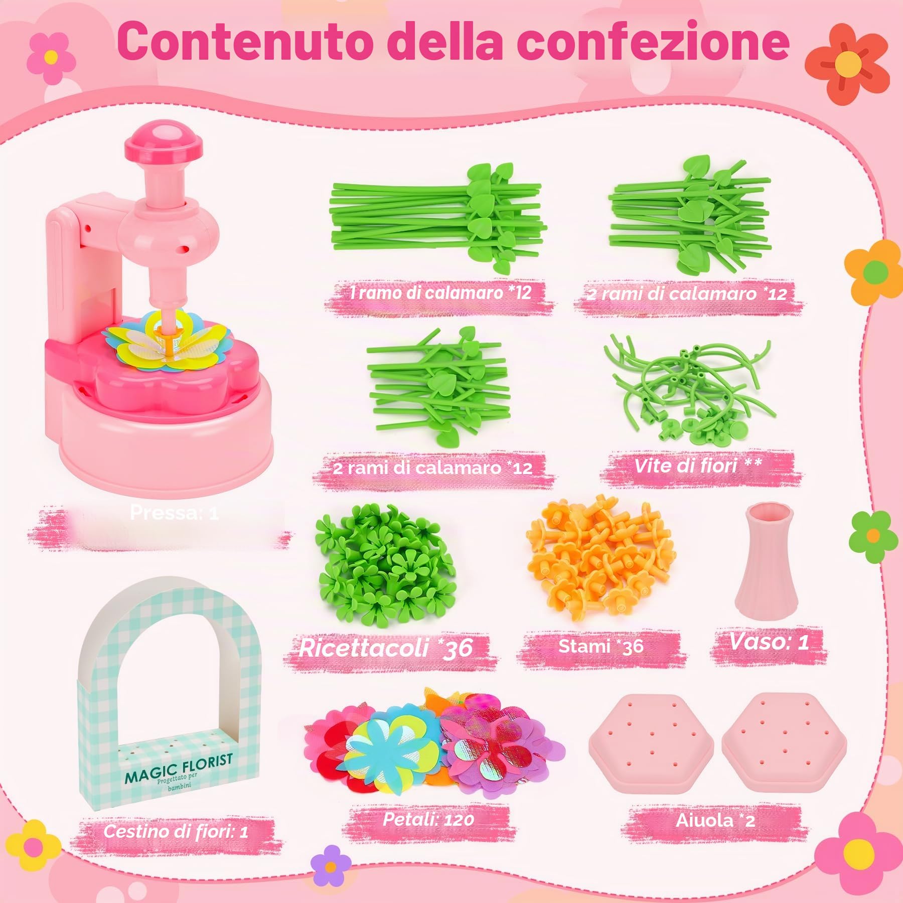 CSYY Il Laboratorio dei Fiori, 237 Kit Artigianale con Macchina per la Produzione di Flower Bambini per Bambina 4 5 6 7 8+ Anni Vaso Cestino Campo Fiorito Idea Regalo Compleanno e Natale