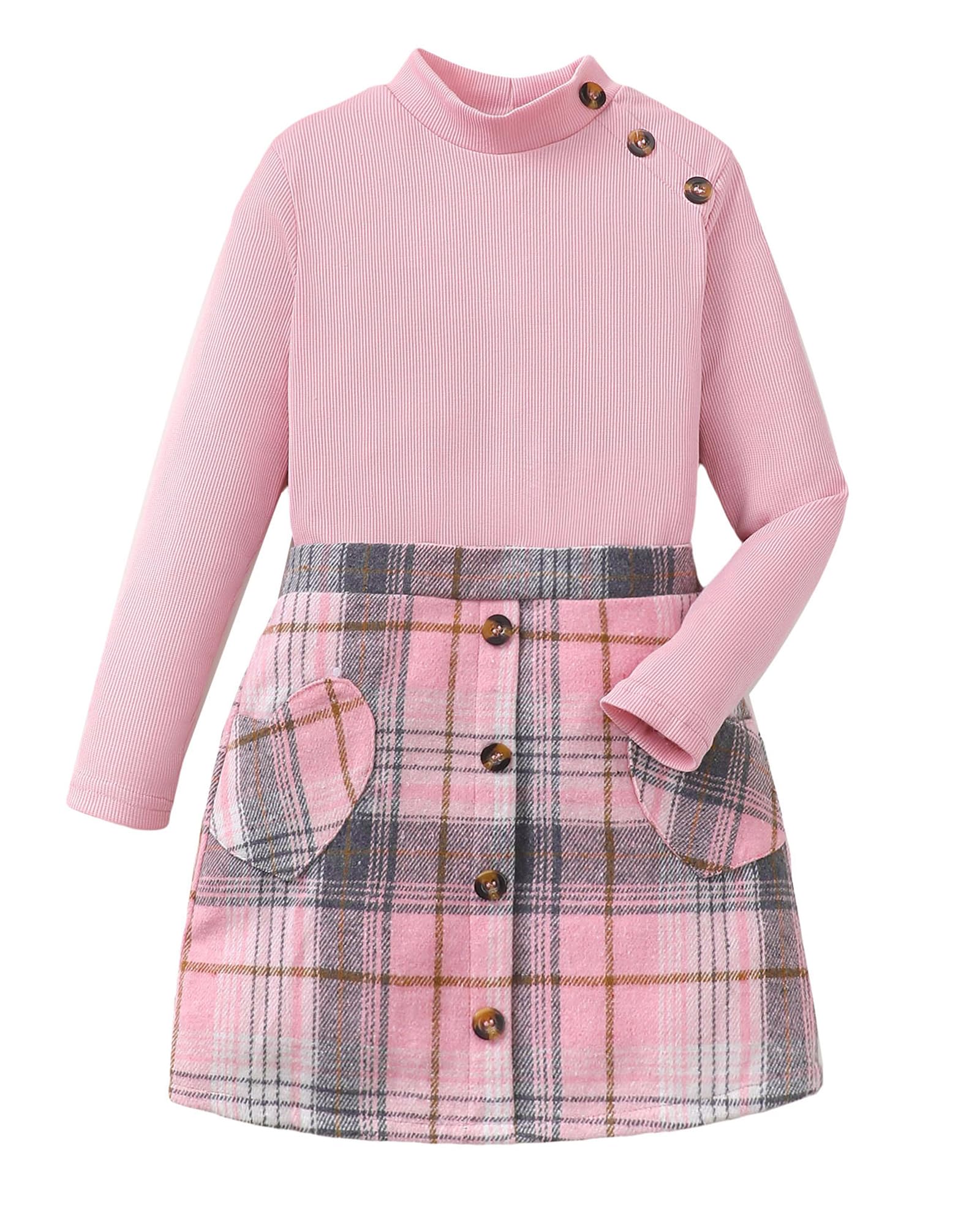 YOURUIKEY Girls Plaid Skirt Set Fall Winter Clothes 2 Piece Outfits 8-12Y