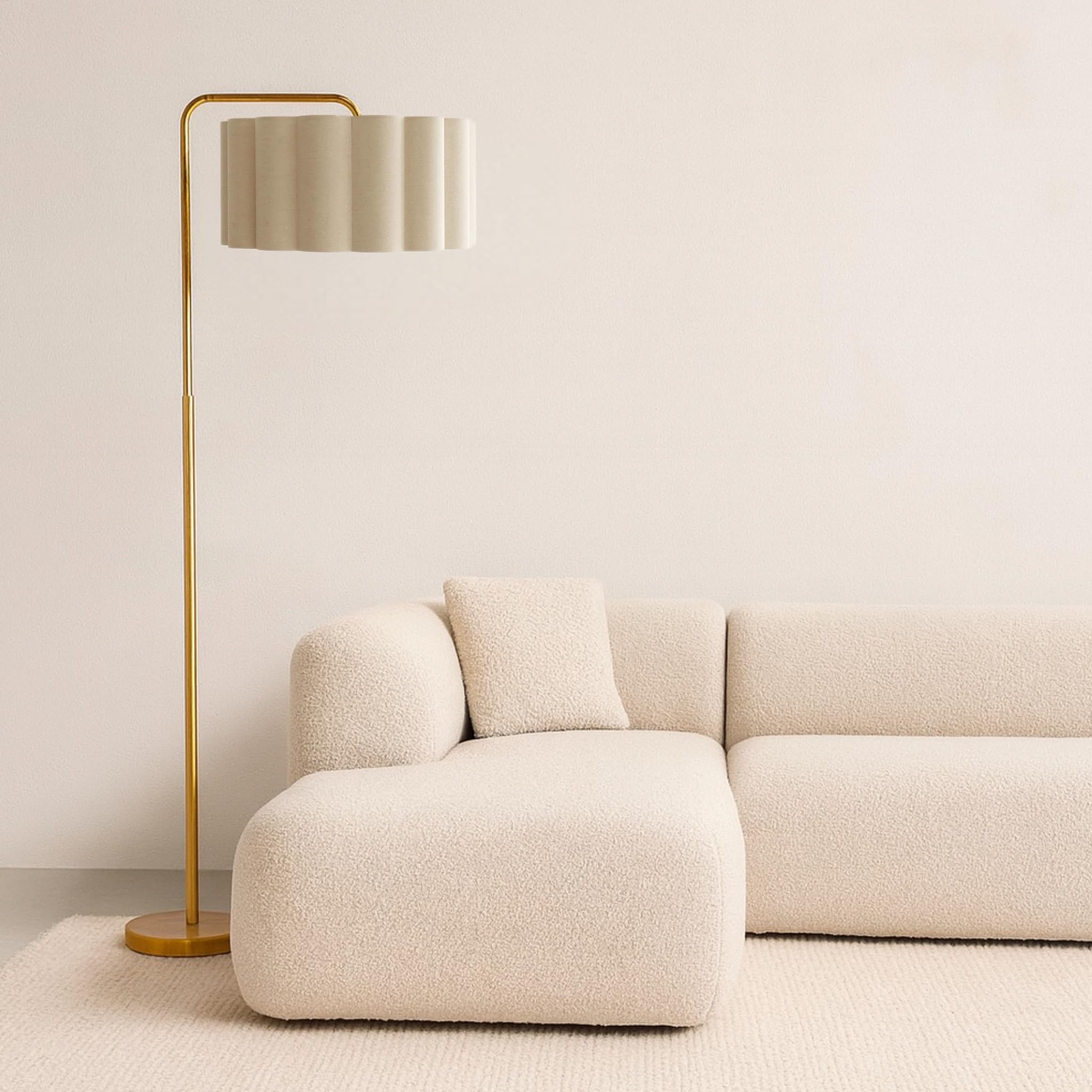 CGC Lighting Indoor Floor Lamp Brushed Gold Angled Corner Standing Reading Light and Lampshade Living Room Lounge (Oatmeal Lampshade)