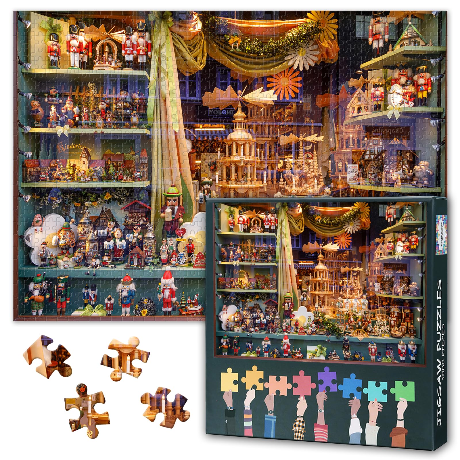 Puzzles for Adults 1000 Pieces Rothenburg Ob Der Tauber Germany Souvenir Shop Window Displaying Puzzles Bavarian Nutcracker Soldier Doll Puzzle Games for Adults Hard Challenging Jigsaw Puzzles