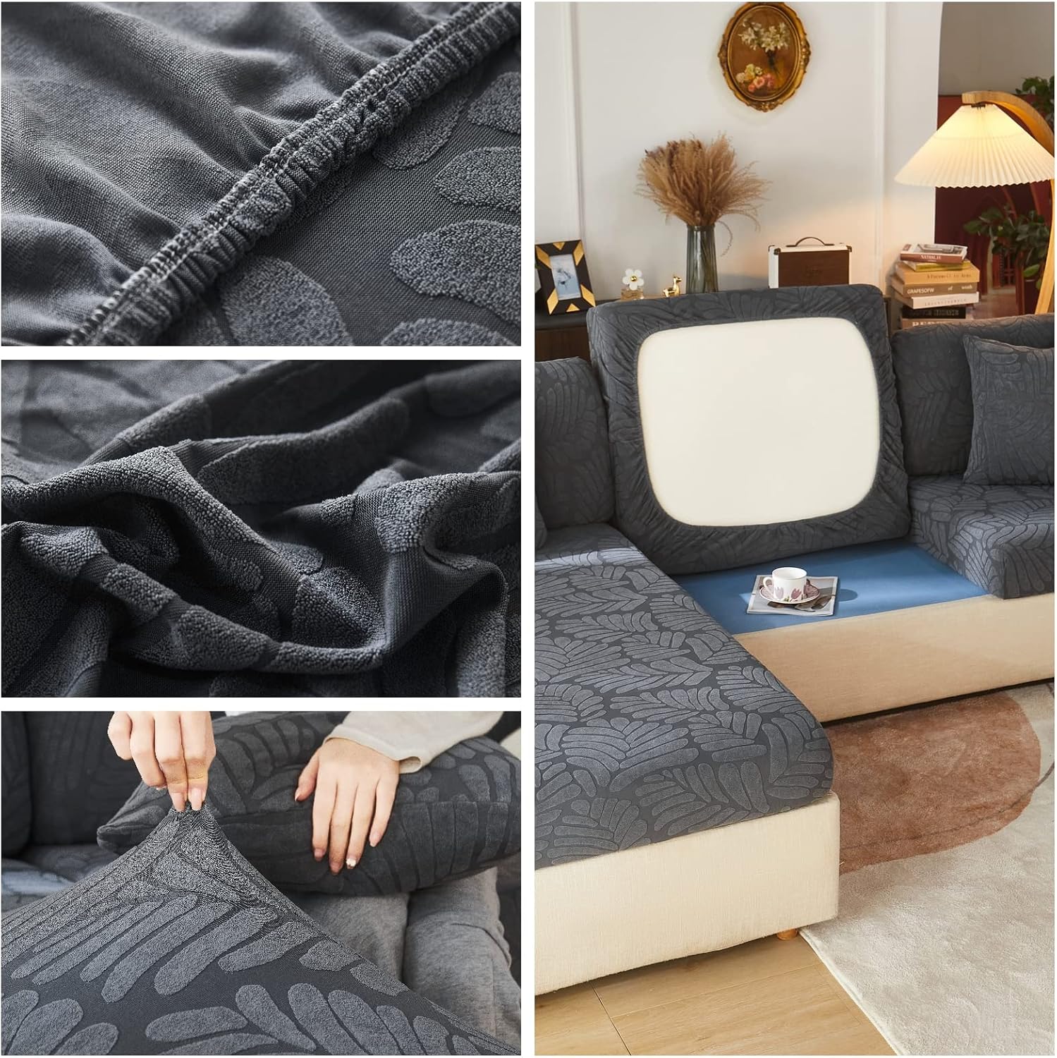 Jonuiony Universal Sofa Slipcover, 2023 New Wear-Resistant Sofa Cover, L Shape Sectional Couch Covers, Separate Cushion Couch Chaise Cover, High Stretch, Anti-Slip, Water Resistant (Grey,Chaise)