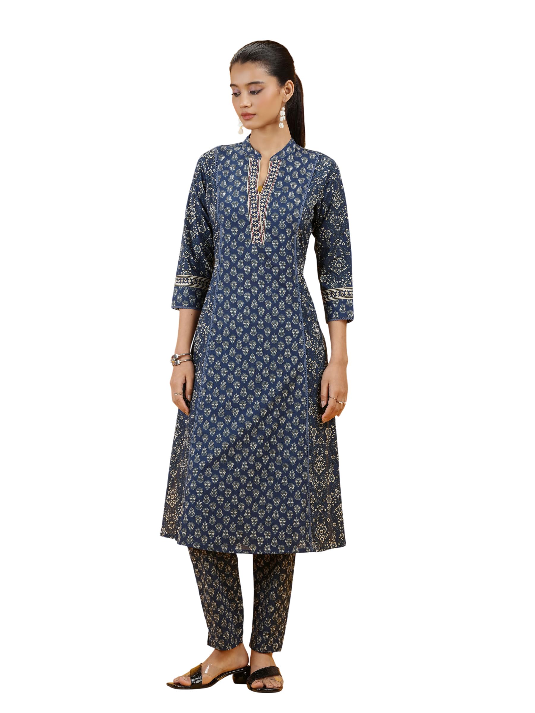Navy Blue Printed Cotton Straight Co-Ord Set-XS-image-18