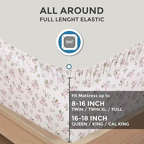 Miniatura 5 de Sleepdown Juego de sábanas de 100 % algodón ultrasuave de 4 piezas de tejido de percal para cama King, cómodas, duraderas y transpirables, con