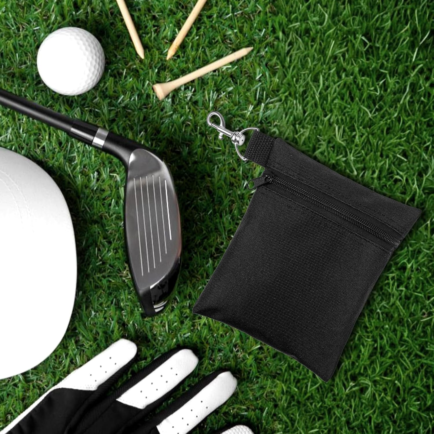 simarro 3Pcs Golf Peg Bag Fanny Pack Nylon Ball Bag, 6.69 X 5.51 Inch Professional Zipper Golf Ball Pouch Bags with Metal Lobster Claw Clip, Golfs valuables Pouch, Suitable for Both Men and Women