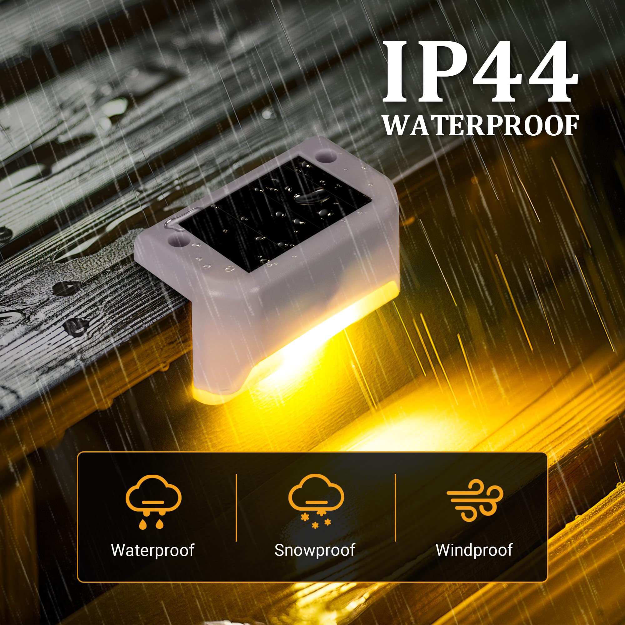GIGALUMI Luces Solares para Exteriores Pack de 16, Luces para Escaleras, Impermeables, Iluminación LED para Escaleras Exteriores, Escalones, Vallas, Patios, Terrazas, Blanco, Blanco Cálido