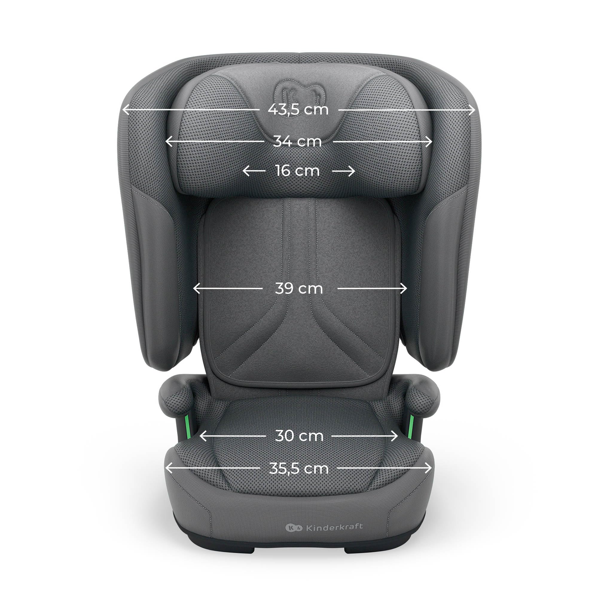 Kinderkraft UNITY 2 i-Size, Seggiolino auto pieghevole 100–150 cm, 3,5 a 12 anni, Poggiatesta regolabile, Con sistema AIR FLOW, Regolazione dello schienale in 5 posizioni, Grigio