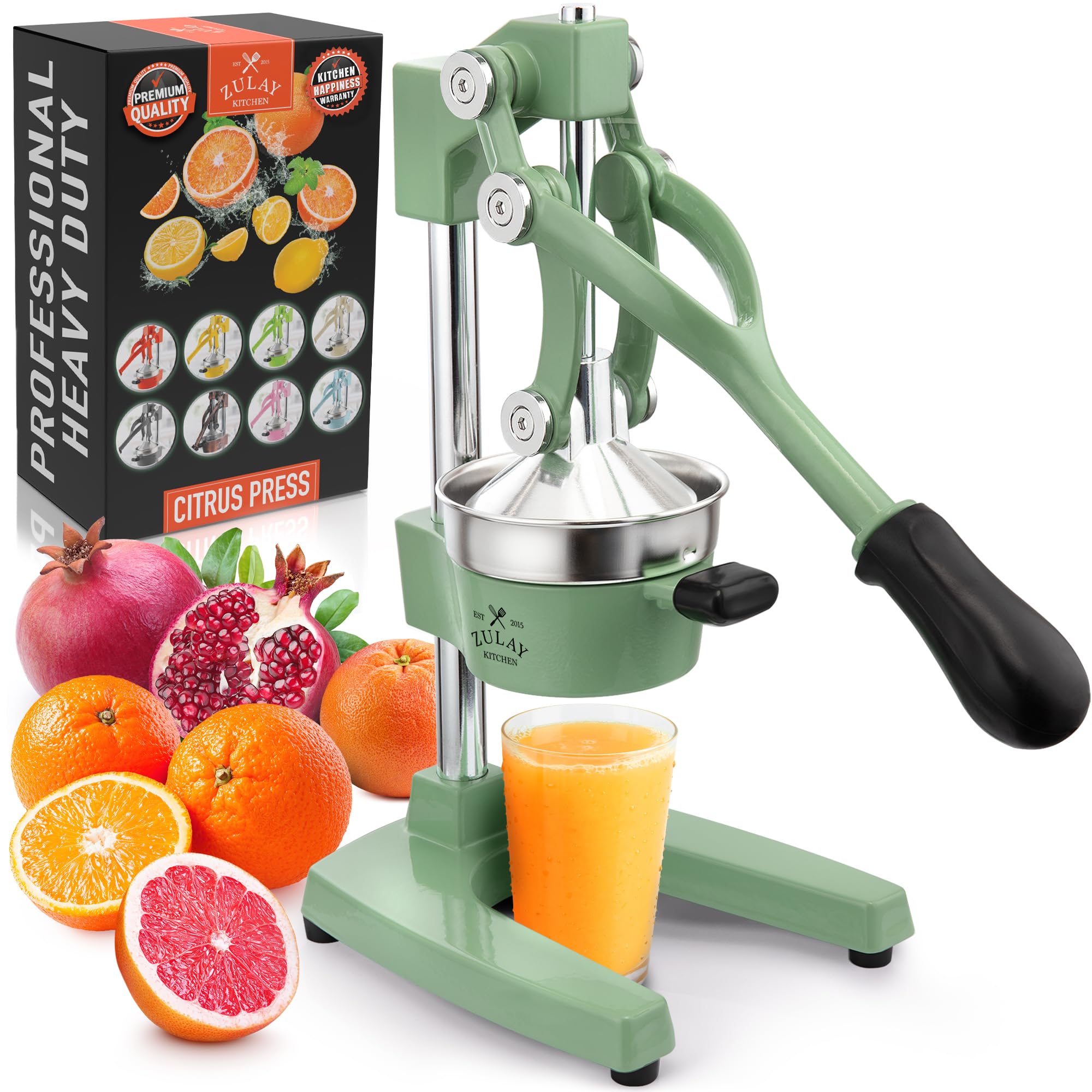 Zulay Kitchen Cast Iron Juicer, Orange Manual Juicer, Citrus Press, Sage