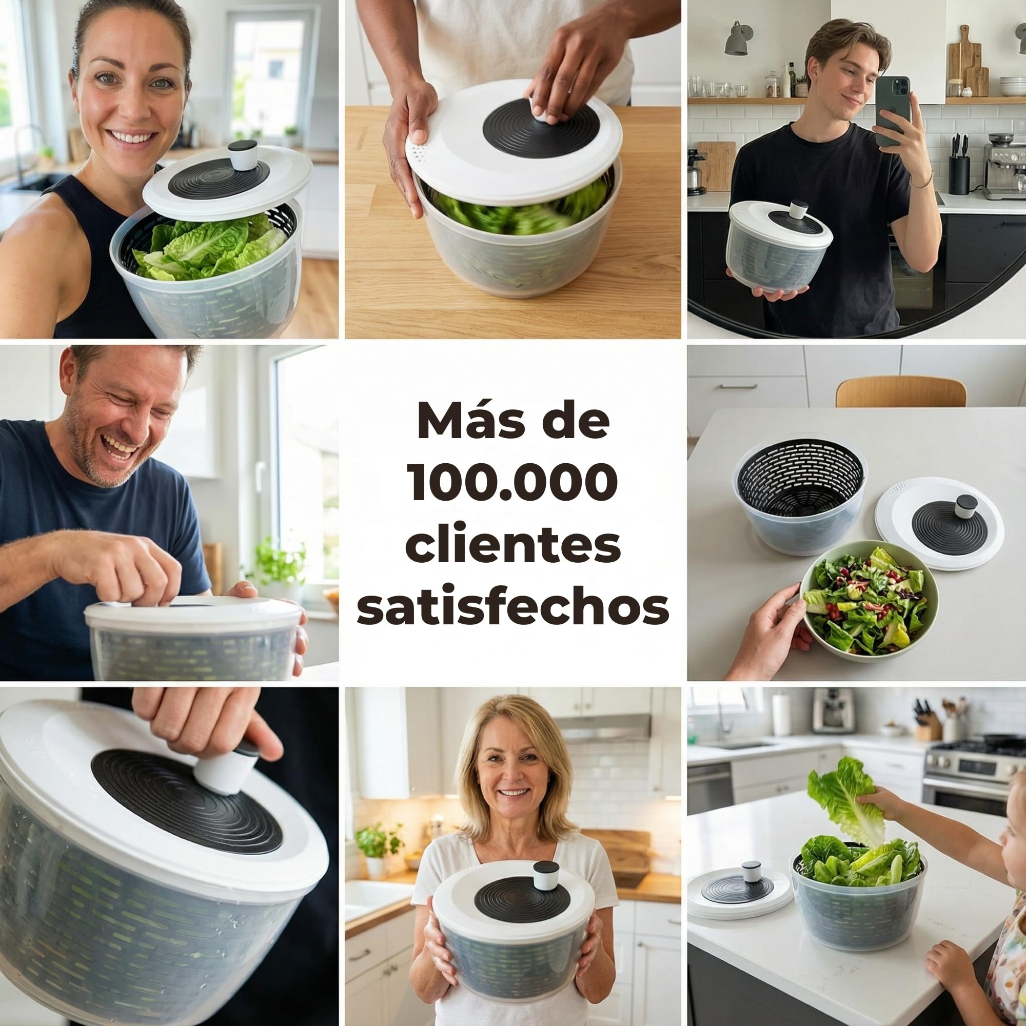 Centrifugadora de ensalada Premium 5 L – 60 días sin riesgo – 2 en 1 antideslizante: centrifugadora + bol – Ø 24,5 cm – libre de BPA – lavavajillas – para secar ensalada/lechuga – eBook incluido