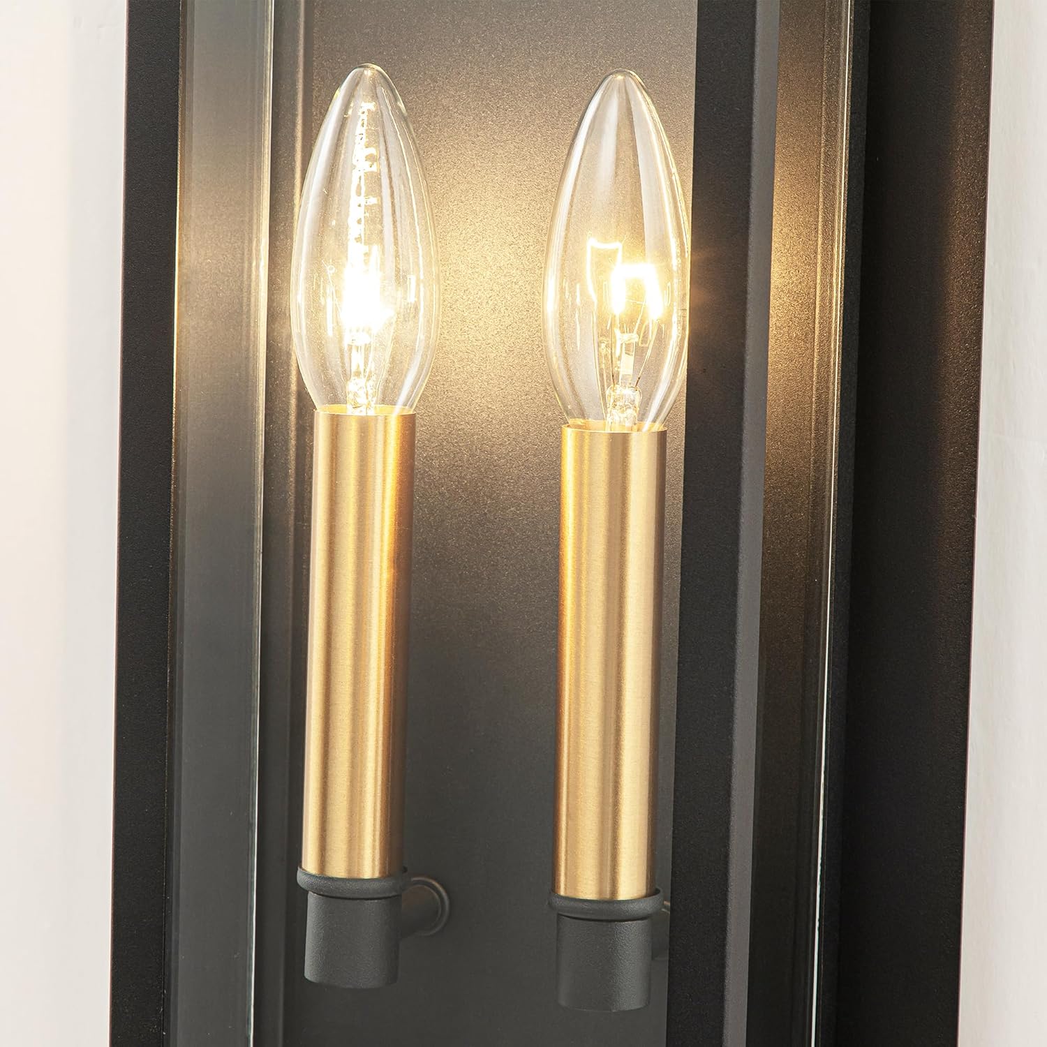 Outdoor Wall Light Fixture Exterior, Black Modern Porch Lights Wall Mount, 2-Light Outside Large Outdoor Wall Sconce with Golden Interior, Patio Light Fixture for House, Front Porch, Garage