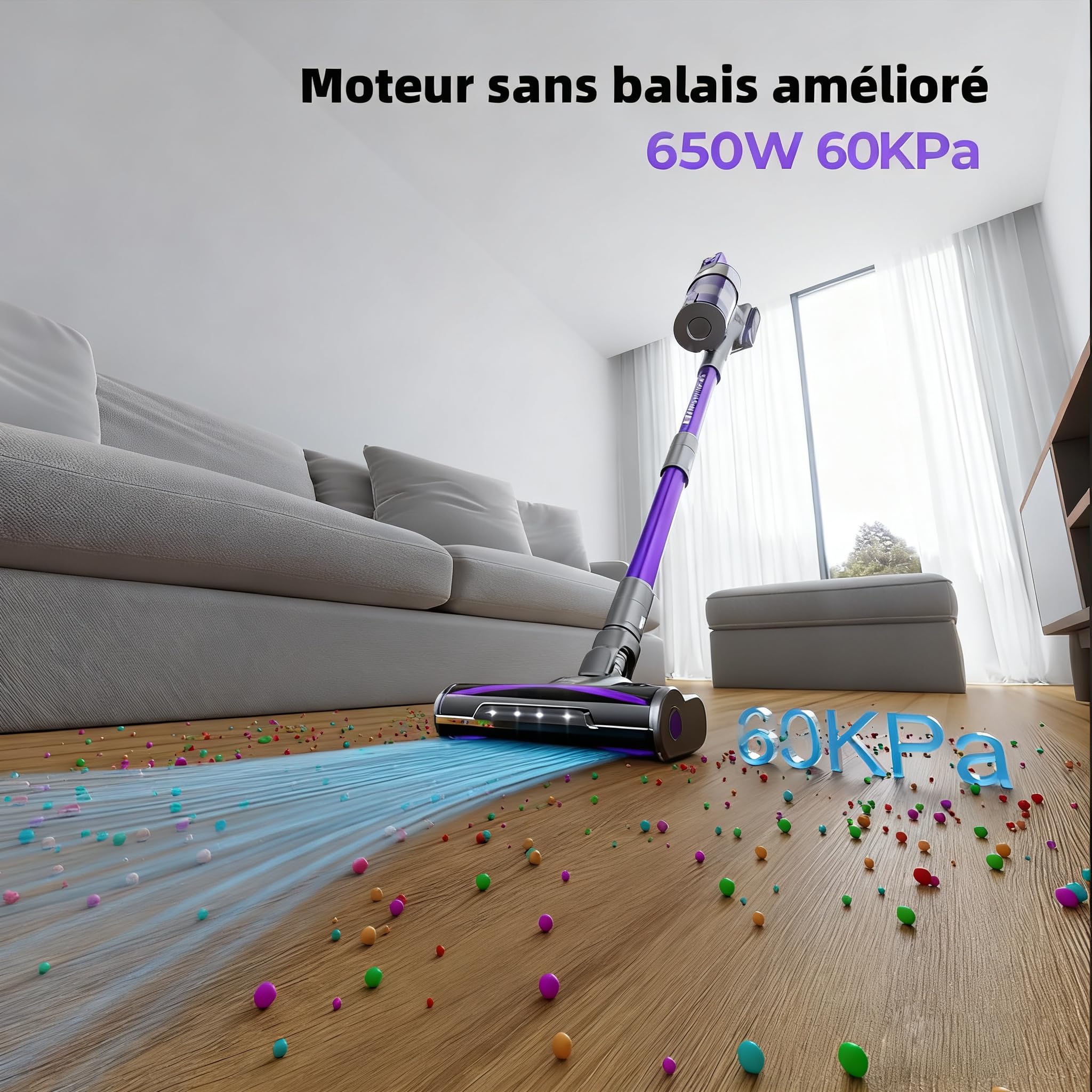 Redkey X18 Aspirateur Balai sans Fil, 60KPa/650W/80Min Aspirateur sans Fil Puissant avec ecran LED, Intelligent Suction Adjustment, Aspirateur sans Fil 8-en-1 pour Sol Dur,Tapis,Les Poils d'animaux