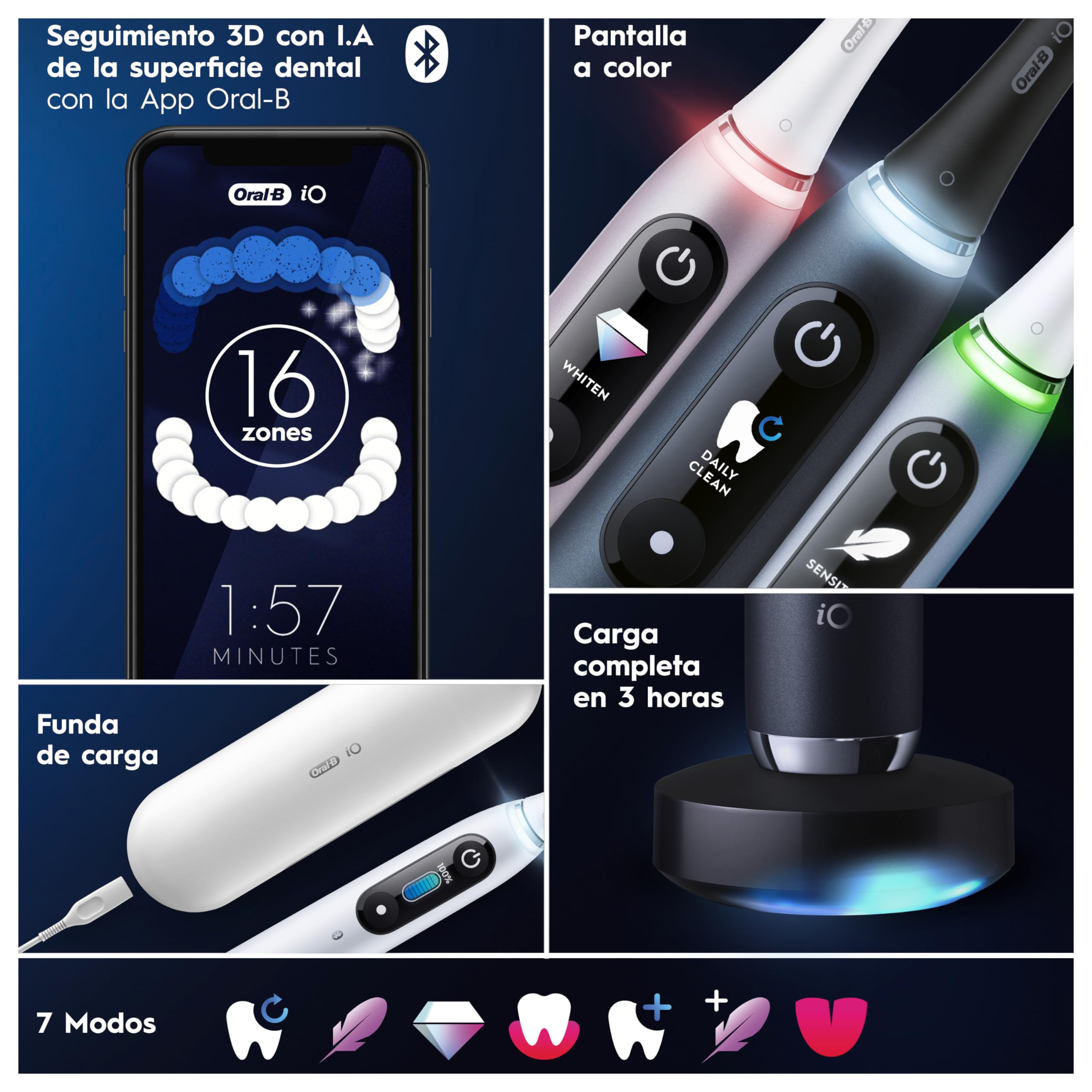 Oral-B iO 9 Pack de 2 Cepillos de Dientes Eléctricos Negro y Rosa, Con 3 Cabezales y 1 Estuche Cargador de Viaje, 7 Modos De Limpieza, Sensor De Presión, Carga Rápida, Diseñado por Braun