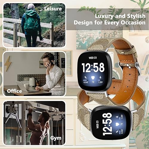 Miniatura 3 de Correas de cuero compatibles con Fitbit Versa 4Versa 3Sense 2Sense, para mujeres y hombres, correa de repuesto de cuero de diseñador (marrón)