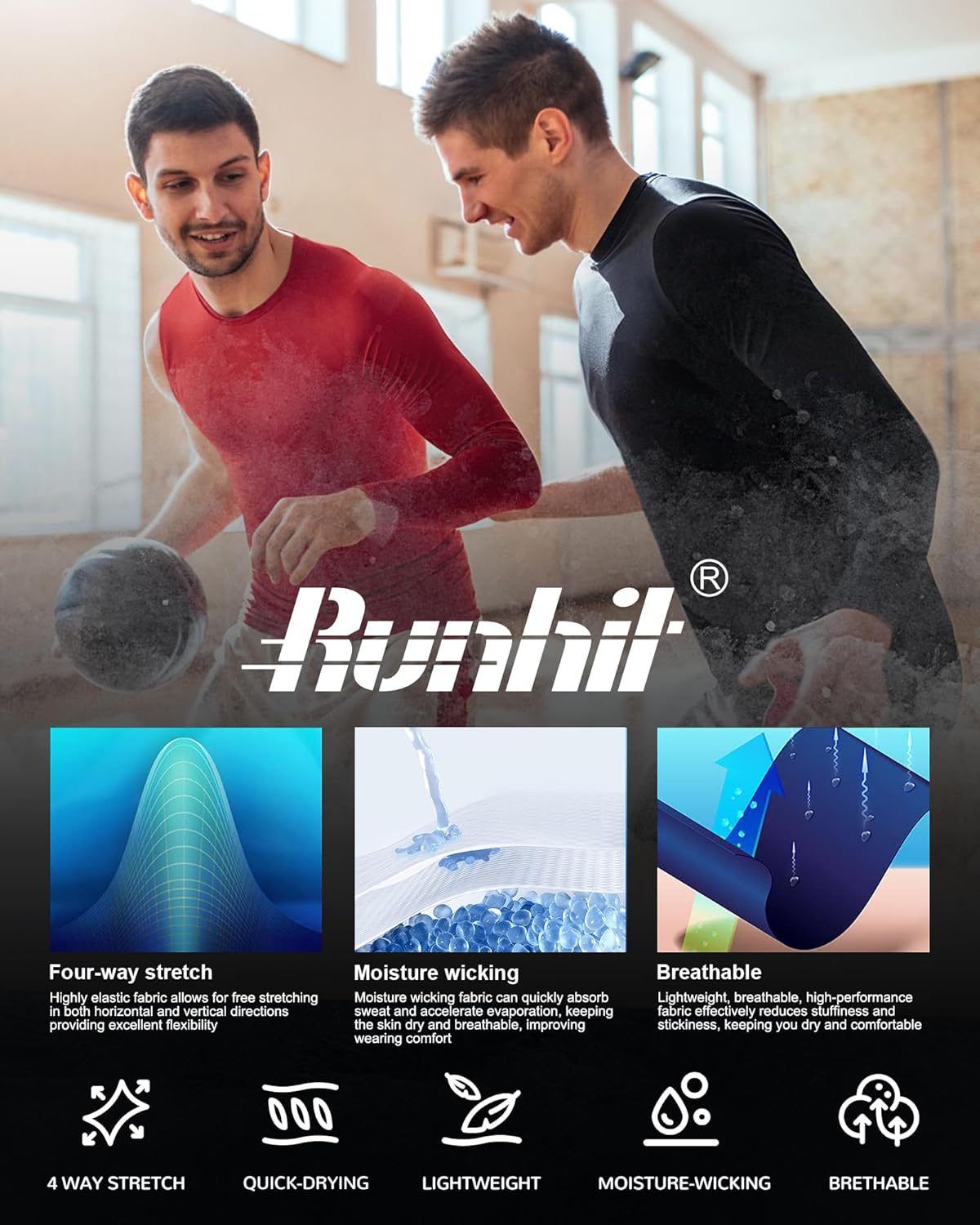 Runhit Men's Basketball One Arm Compression Shirts Long Sleeve 1/2 Single Arm Athletic Undershirt Workout Base Layer Top - Image 5