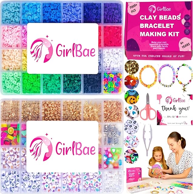 GirlBae 7000pcs Clay Beads Bracelet Making Kit for Girls  Friendship Jewellery Making Kit for Girls with Clay Beads for Jewelry Making - Friendship Bracelet Making Kit for Kids Adults