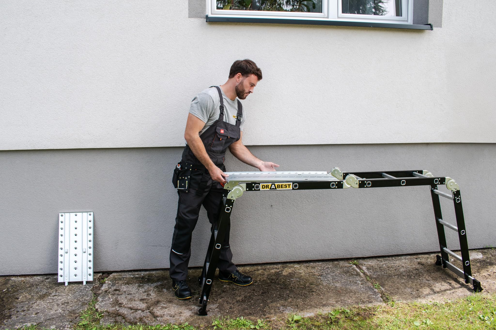 DRABEST Escalera Multiusos articulada Plegable 4 x 3 Niveles - Aluminio y Acero - Carga máxima 125 kg - 0,32 x 0,89 x 0,25 m