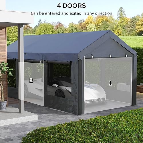 Miniatura 6 de Outsunny Carport - Garaje portátil de 10 x 20 pies, altura ajustable, resistente, con 4 puertas enrollables y 4 ventanas ventiladas para automóvil,