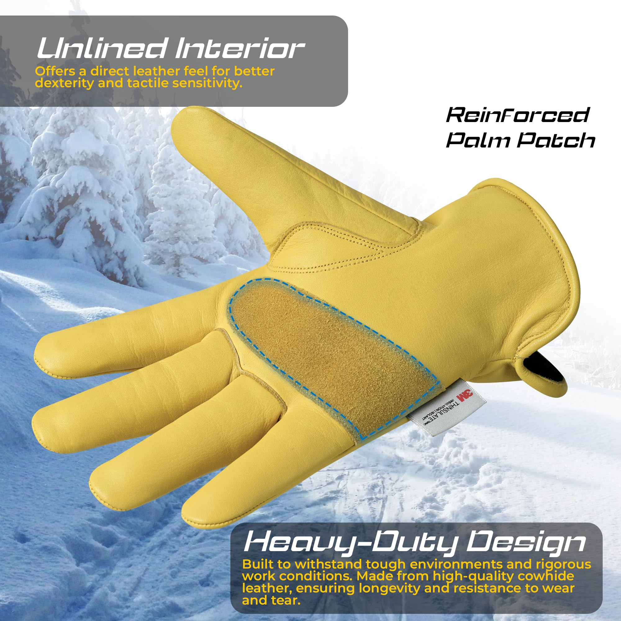FCI - Guantes de trabajo de seguridad de cuero vacuno resistente para hombres y mujeres, guantes de trabajo impermeables (forrado, 100 g, L)
