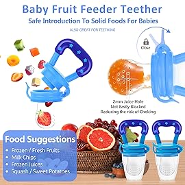 WAJIAYON Baby Fruit Feeder Pacifier - 6 Pack | 2 Infant Food Pacifier & 2 Baby Food Dispensing Spoon | Fresh Fruit Teethers for Babies | Silicone Feeder Babies,Infant Teething Feeders (Blue)