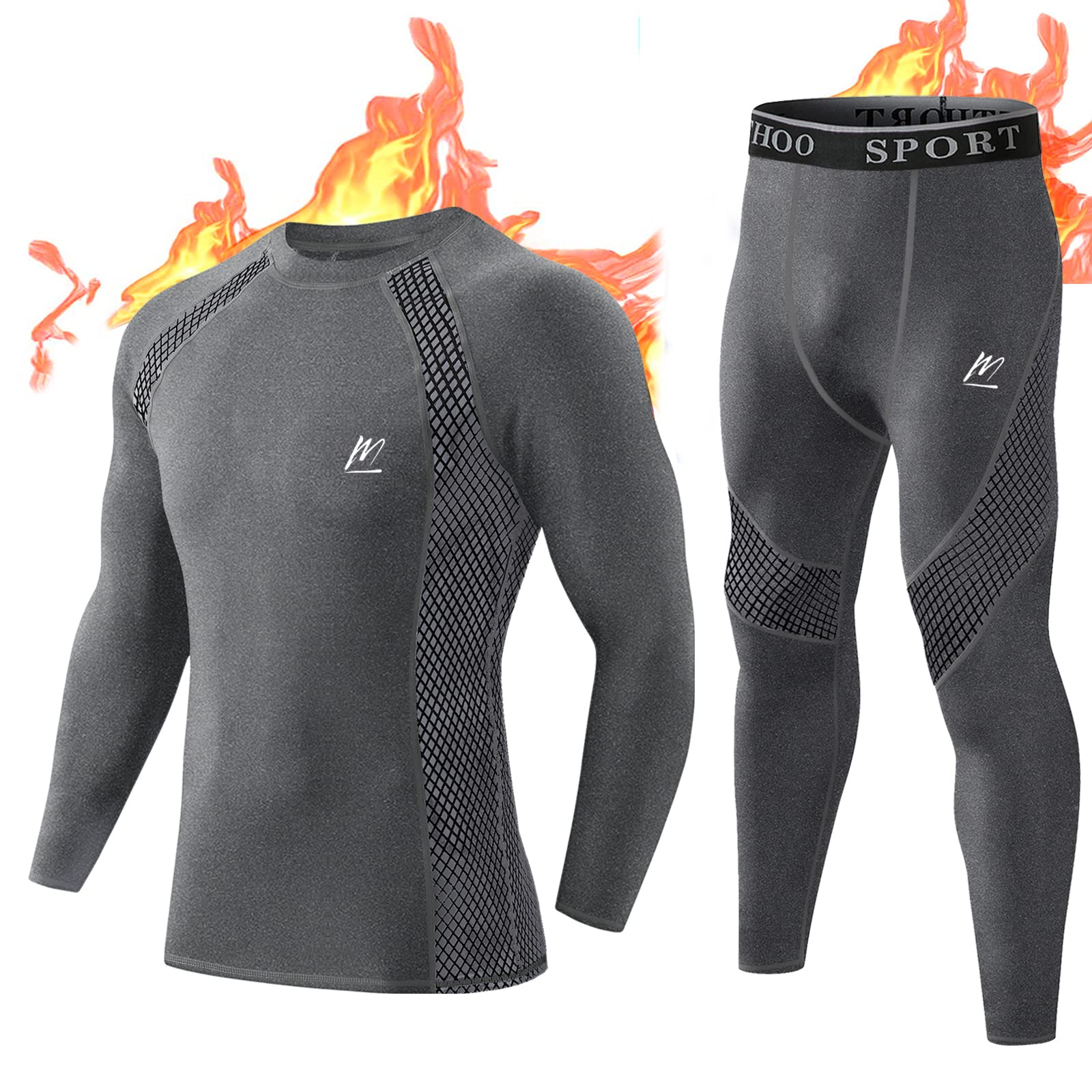 MeetHooMen's Thermal Underwear Set, Winter Base Layer Compression Suit Long Johns for Running Skiing