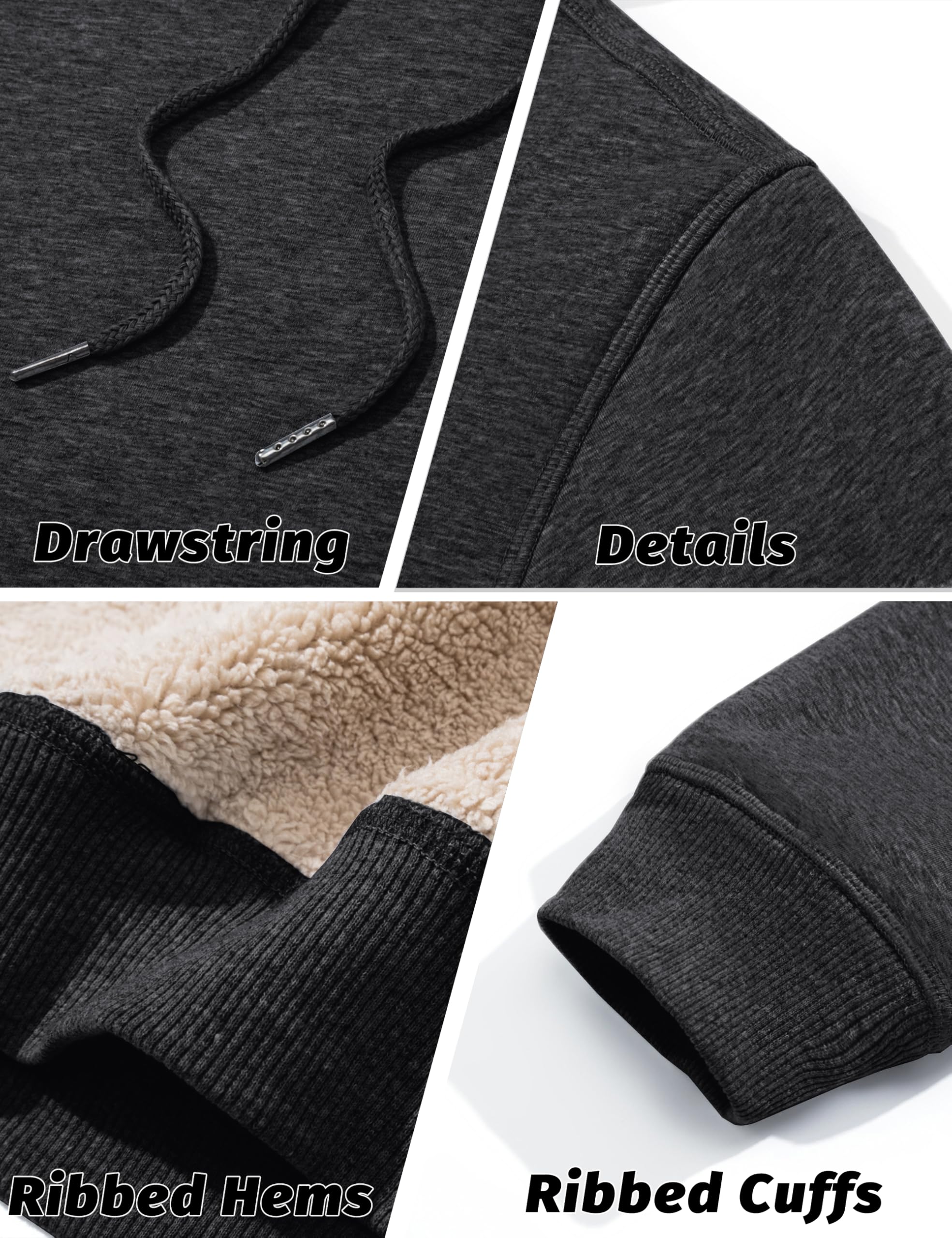 KEFITEVD Hombre Forro Polar Capucha Sudadera Ocio con Bolsillo Delantero Manga Larga Invierno Sudadera Térmica Gruesa Capucha Sudadera