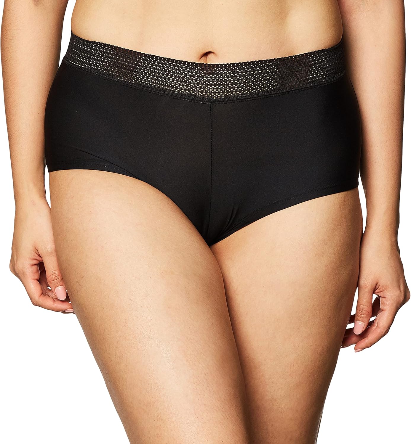 Maidenform Womens One Fab Fit Microfiber Boyshort Underwear With Lace 5 Black/Black Lace