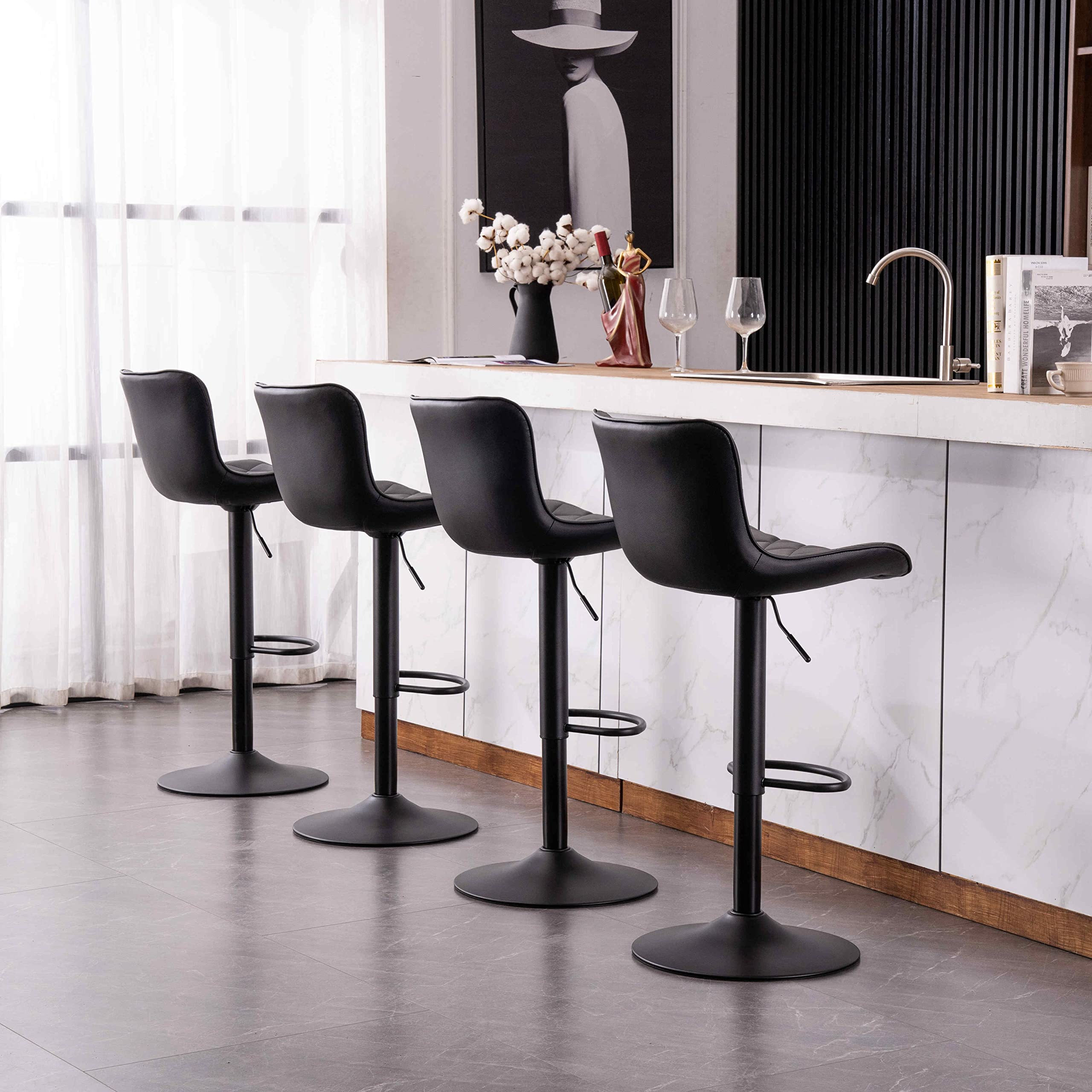 Kidol & Shellder Bar Stools Set of 2 Black High Back Barstools Counter