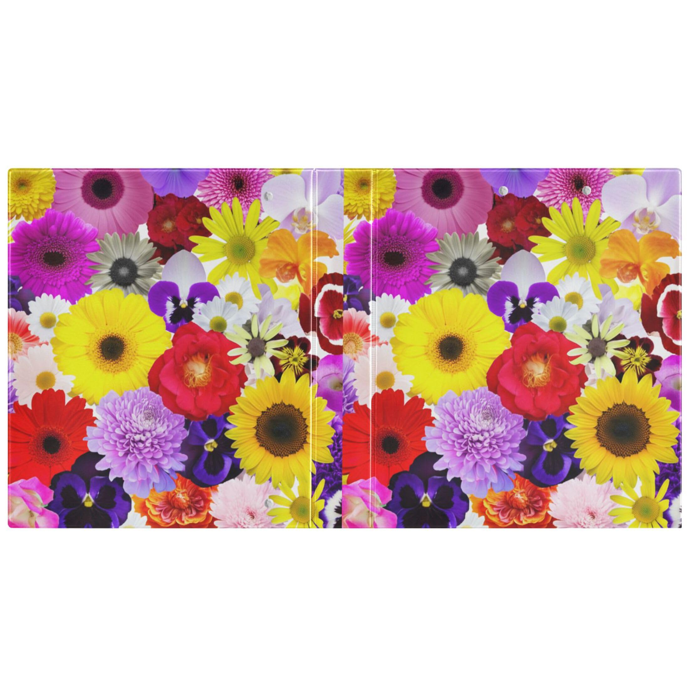 Raccoglitori con fiori colorati e vivaci, 3,8 cm, 3 anelli, 200 fogli, cartellina con anelli rotondi, 31,5 x 27 x 6 cm, confezione da 2