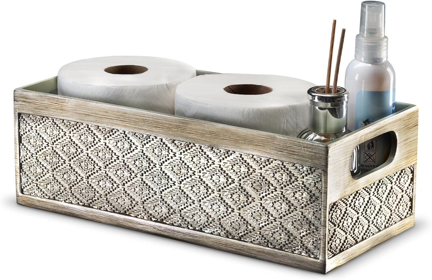 Creative Scents Dublin Silver Bathroom Decor Box Toilet Paper Holder Storage Basket - Decorative Toilet Tank Topper Bathroom Storage Organizer - Bathroom Sink Organizer Countertop Container