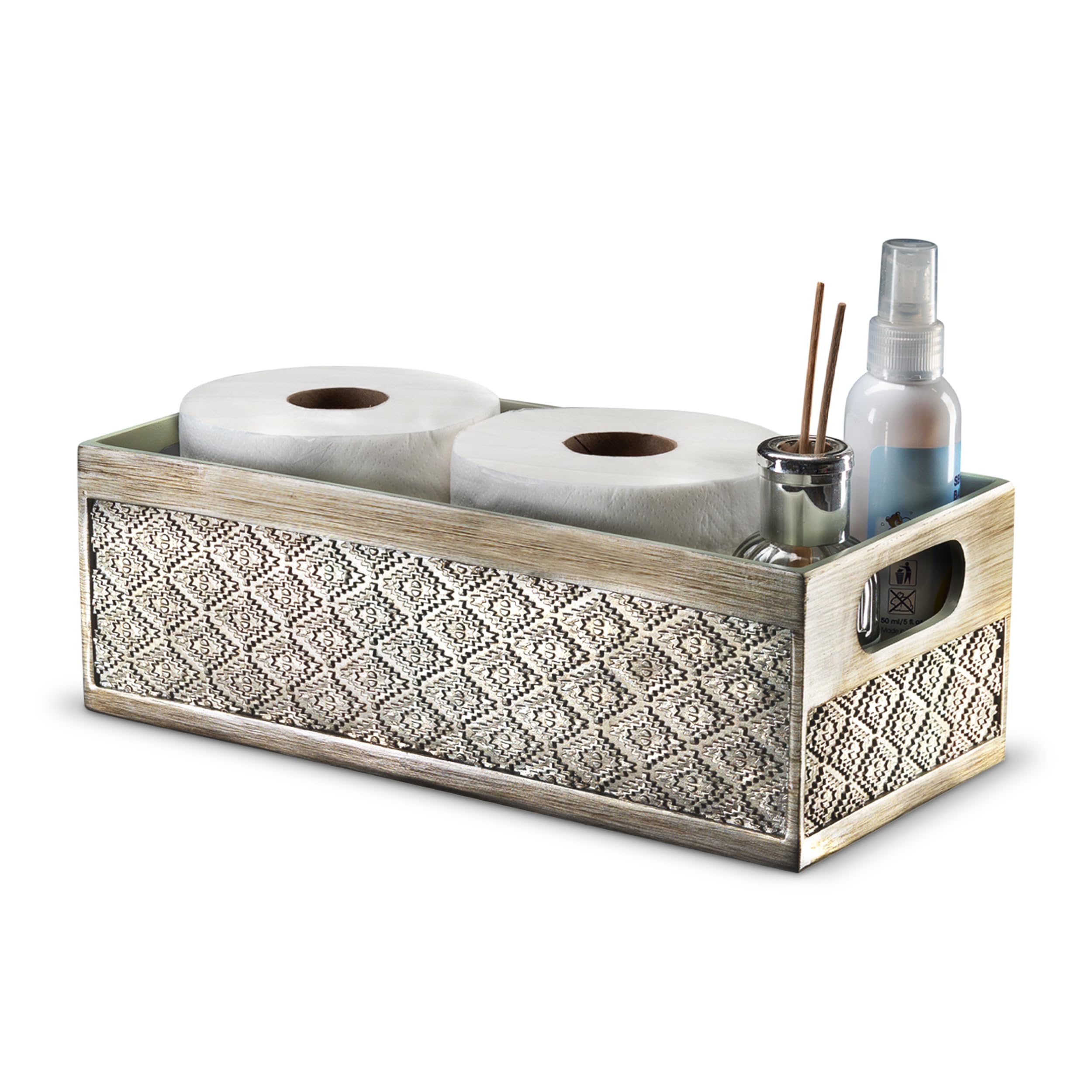 Dublin Bathroom Decor Box Toilet Paper Holder Storage Basket - Decorative Toilet Tank Topper Bathroom Storage Organizer - Bathroom Sink Organizer Countertop Container, Modern Gray and Silver Look.