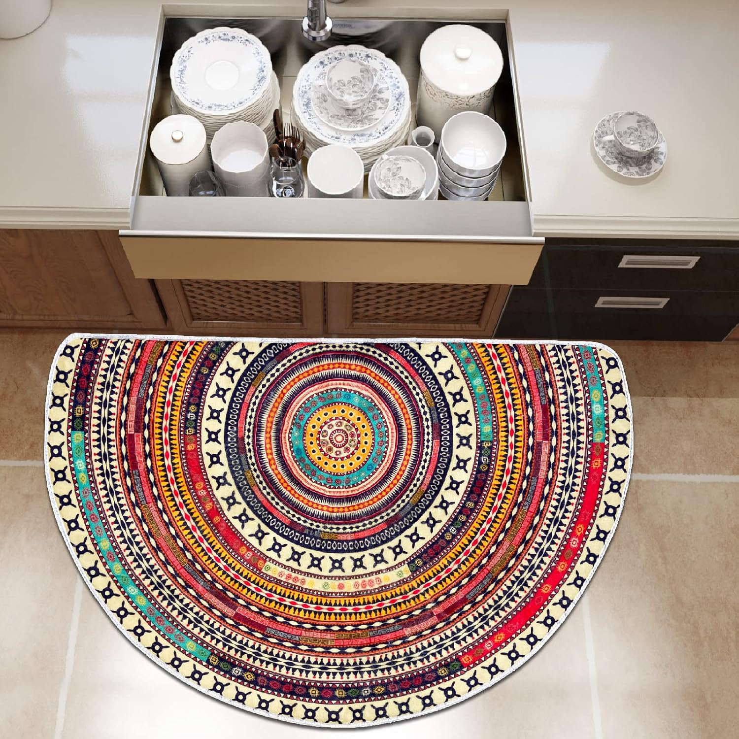 GVFTG 31x47 Inch Half Round Anti Fatigue Kitchen Rugs Area