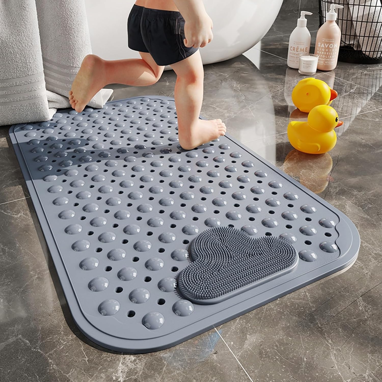 Shower Mat Non-Slip Bathroom Massage Mat Foot Massage Bathtub Mat Drainage Floor Mat with Suction Cups for Bathroom Hotel(Gris,40 * 70cm)