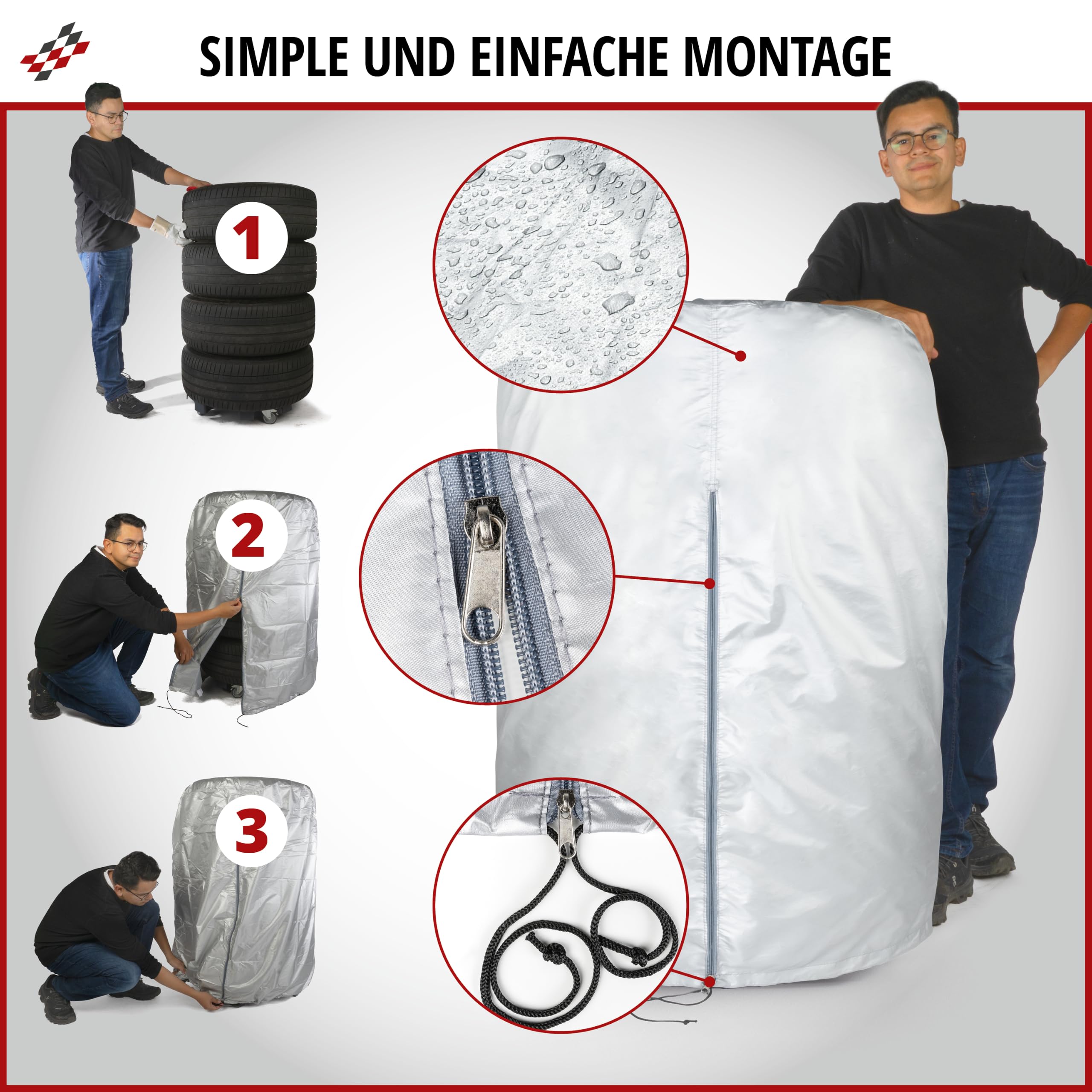 Walser Sac pour pneus de Voiture, Rangement pour 4 pneus de Voiture, Sac adaptée Roues Argent 19-20 Pouces