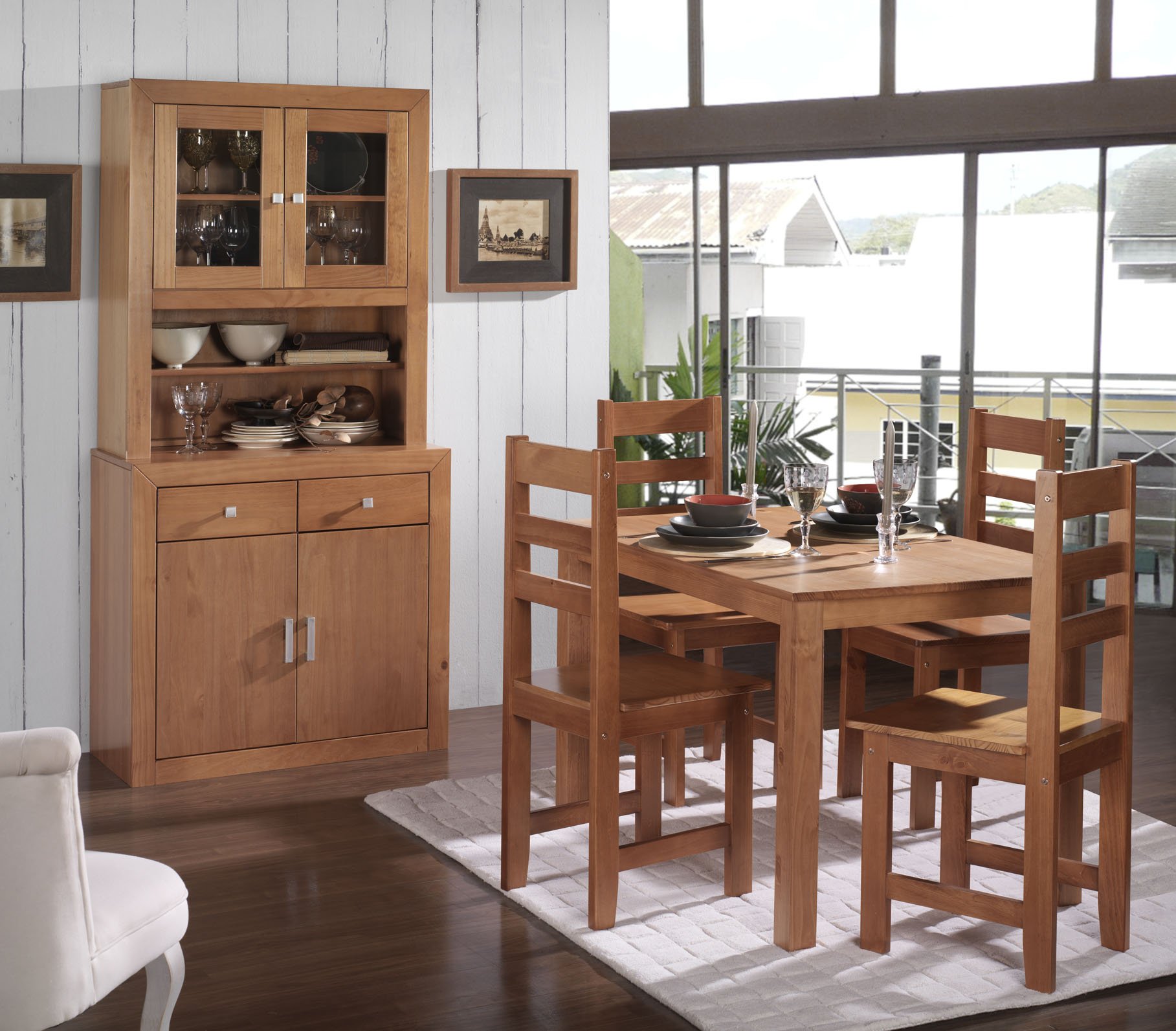 Dogar Moblit Recibidor Consola con Dos Cajones Realizado en Madera de Pino Maciza Serie Kalpe Color Cerezo Medidas (85x105x35) cm (altoxAnchoxFondo) Robusta y Duradera