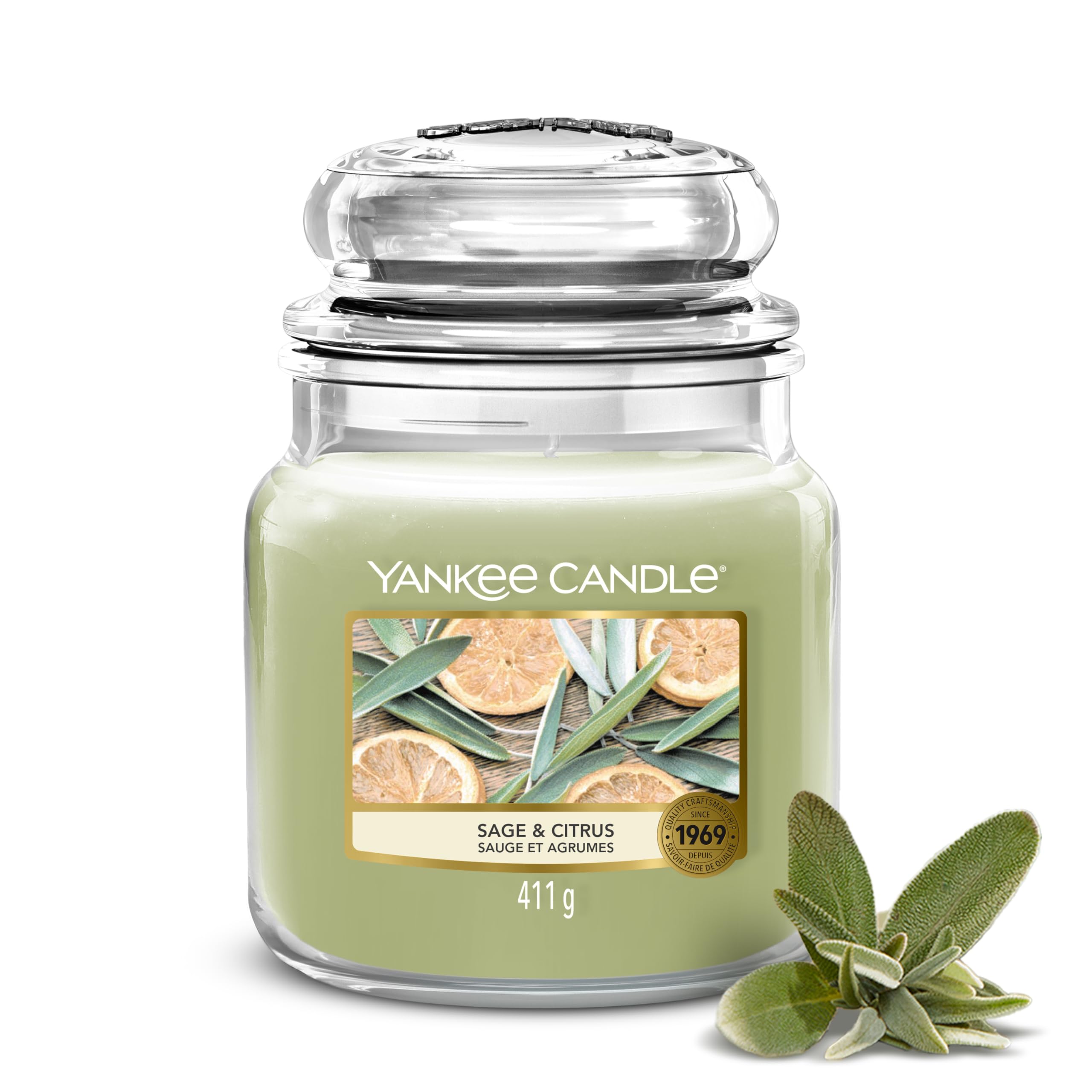 Yankee Candle Women's Sage & Citrus Scented Candle | Medium Jar | Long Burning Candles: Up To 75 Hours | Perfect Gifts For