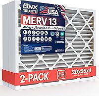 BNX TruFilter MERV 13 20x25x4 Air Filter (2-Pack) Slim Fit 19.5x24.5x3.63 - Made in USA HVAC Furnace AC Replacement Captures 98% Allergens Smoke Mold