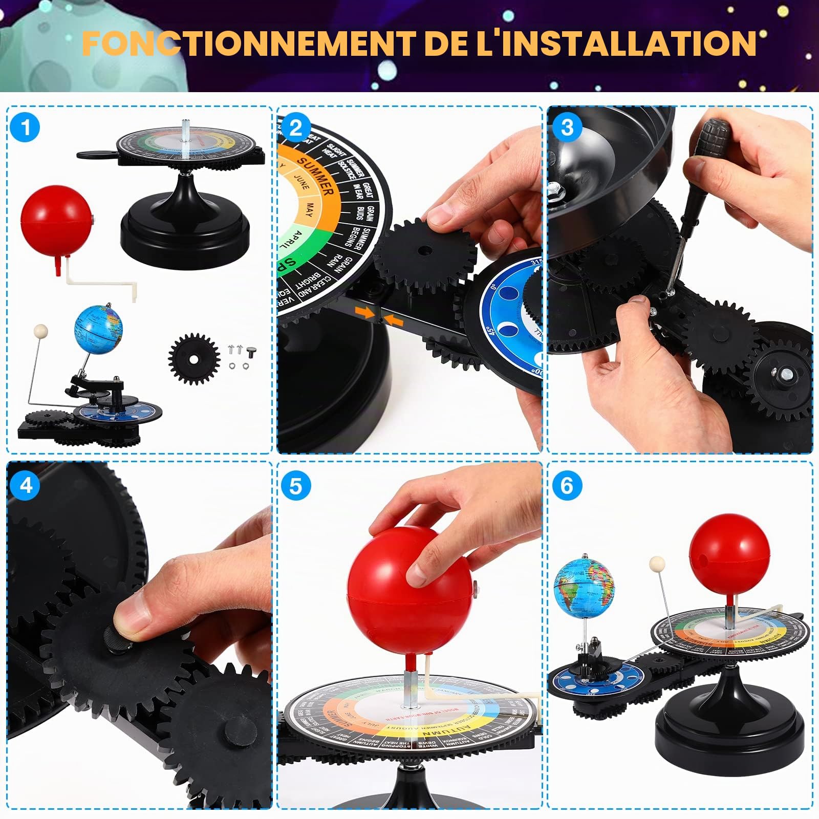 ULTECHNOVO Kit de modèle de système Solaire planétarium - Modèle Soleil, Terre, Lune, orbitale - Outil pédagogique - Kit d'expériences scientifiques pour Enfants et Tout-Petits - 1 pièce