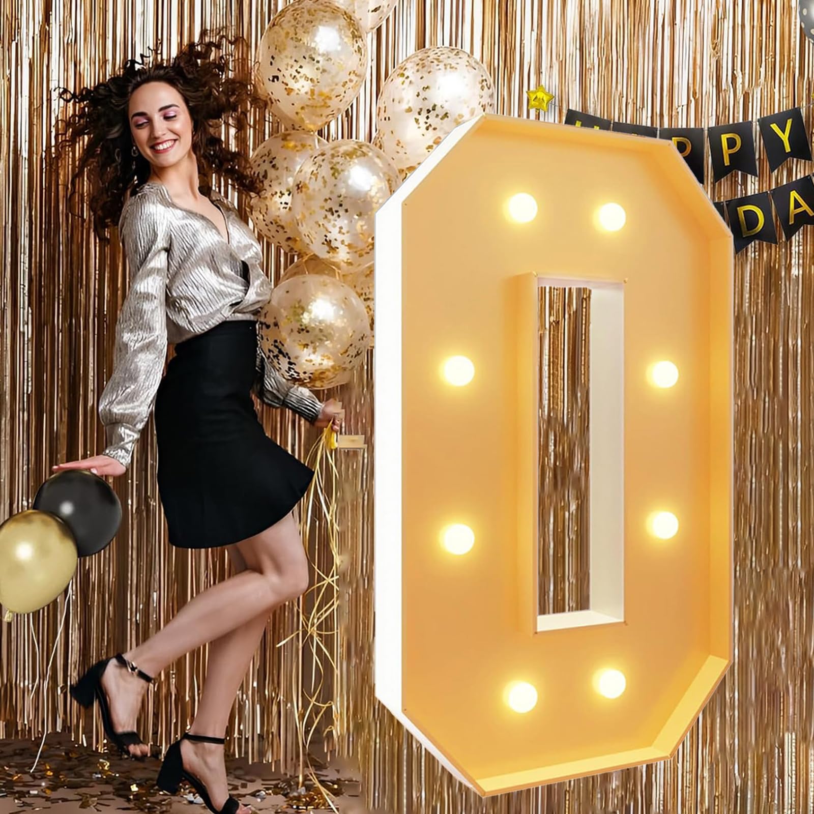 Marquee Numbers 120cm/4FT Mosaic Large Numbers 0 Giant Light Up Numbers for Balloon Pre-cut Foam Frame for 10th Birthday Party Wedding Backdrop Decoration Anniversary Decor