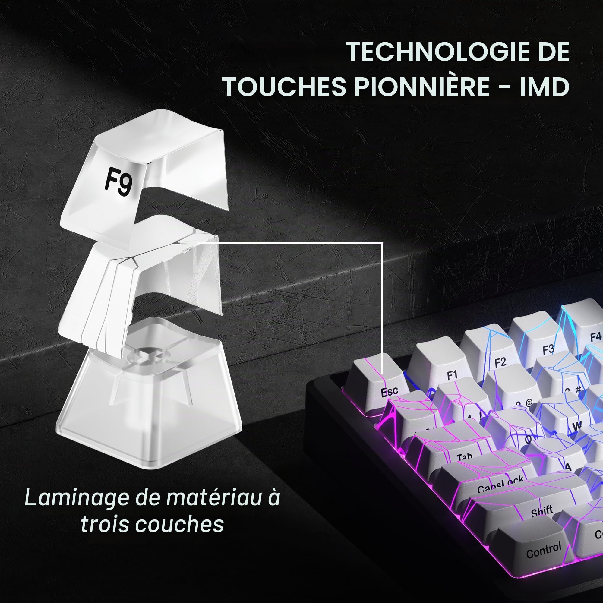 HITIME XVX Shine Through Keycaps w/IMD Tech, Custom Spider Web Keycaps 60 75 100%, Touches Blanches rétroéclairées, Profil OEM côté imprimé pour claviers