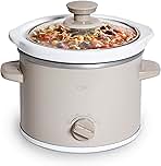 COOK WITH COLOR 2QT Mini Electric Round Slow Cooker - Adjustable Settings, Removable Stoneware Pot, Tempered Glass Lid, Dishwasher Safe, Cool-Touch Side Handles, Sand