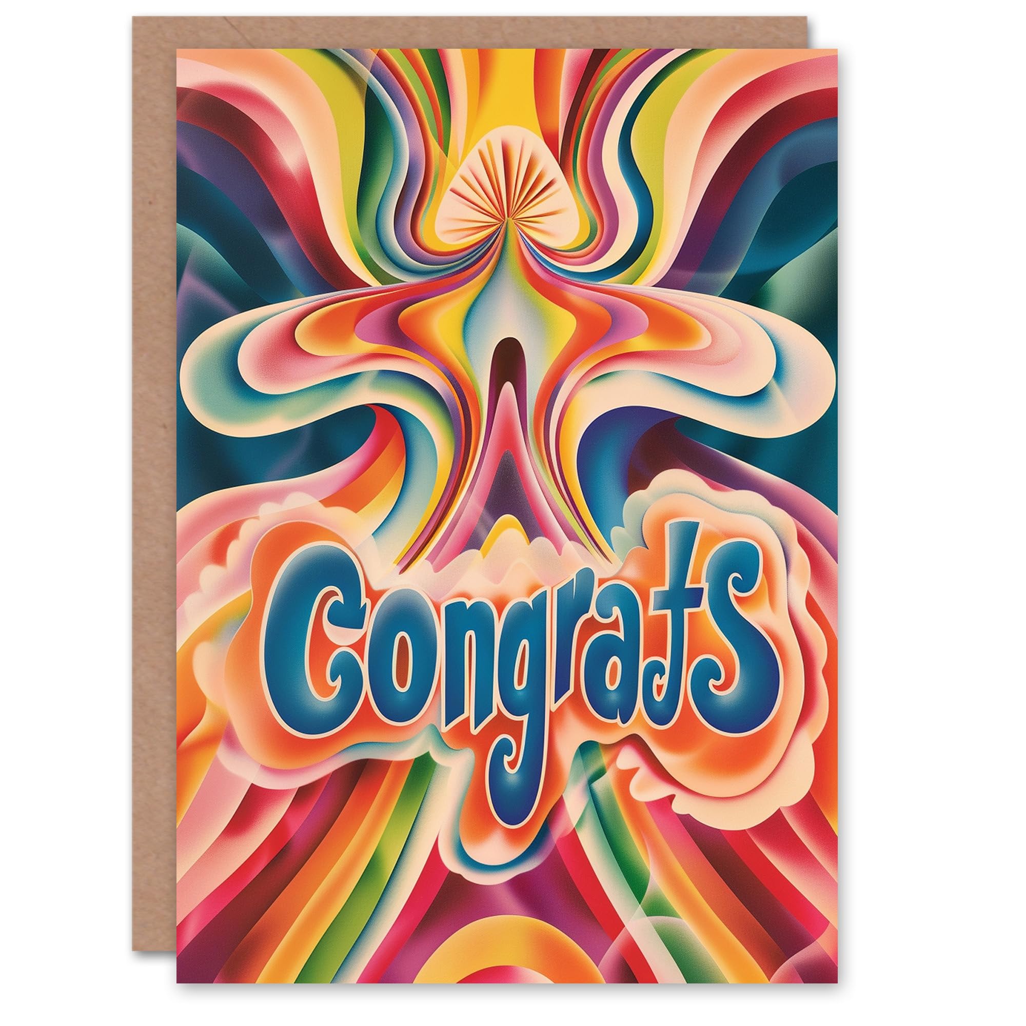 Congratulations Card Congrats Rainbow Trippy Psychedelic Hippy Retro Fun Him Her