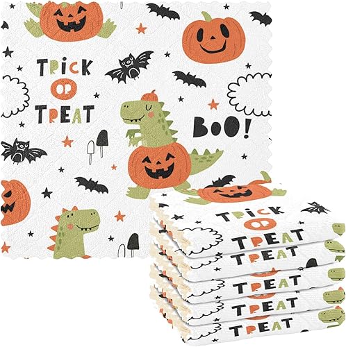 Happy Halloween Dinosaur 6 Pack Quick Dry Microfiber Dish Towels for Kitchen Decorative Quality Tea Cup Kitchen Towels for Countertop Coffee