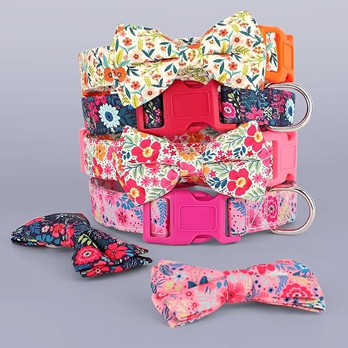 Miniatura 7 de Didog Collar floral para perro con lazo, lindos collares de perro con lazo desmontable, suave y cómodo collar de perro de primavera y verano para