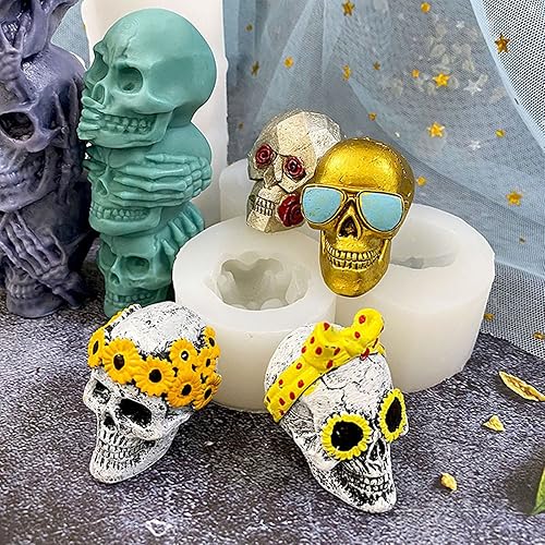 Miniatura 4 de Molde de vela de silicona de cabeza de calavera 3D de tamaño pequeño para Halloween, Fondant, herramientas de decoración de tartas de chocolate,
